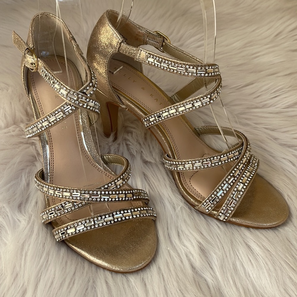 KELLY and KATIE REEKIE gold sparkly strappy heels